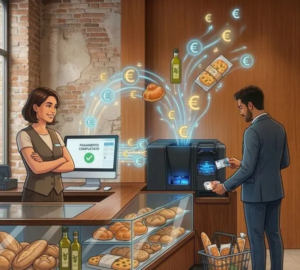 Cassa automatica per il contante al banco di un negozio