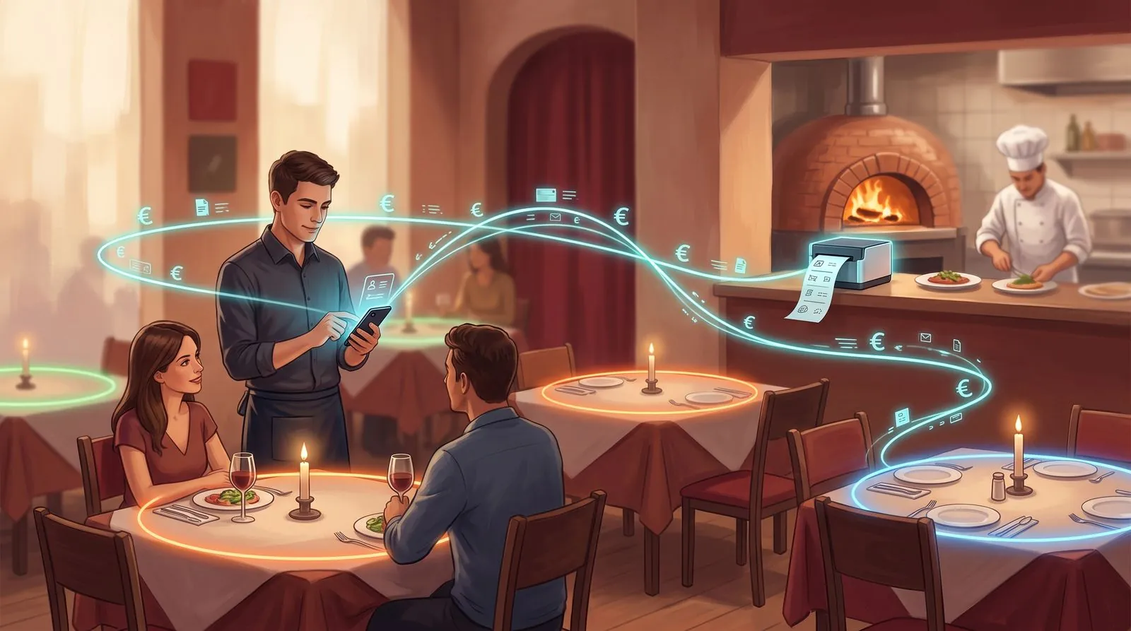 Ristorante moderna collegata a ShoppiX2: cassa, POS, smartphone e statistiche